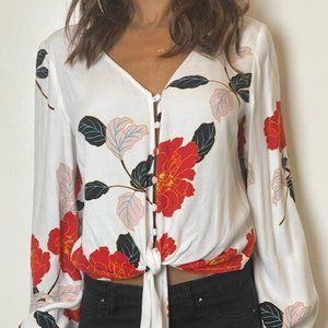 Cupcakes and Cashmere Soft Satin Front Tie Blouse